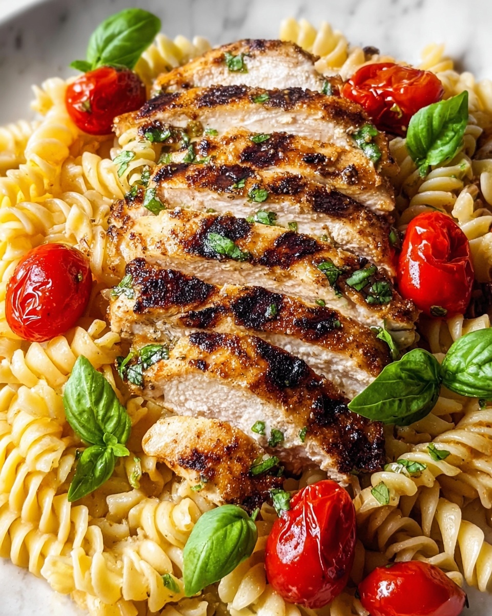 Tomato Basil Pasta with Balsamic Grilled Chicken Recipe - Recipe Image
