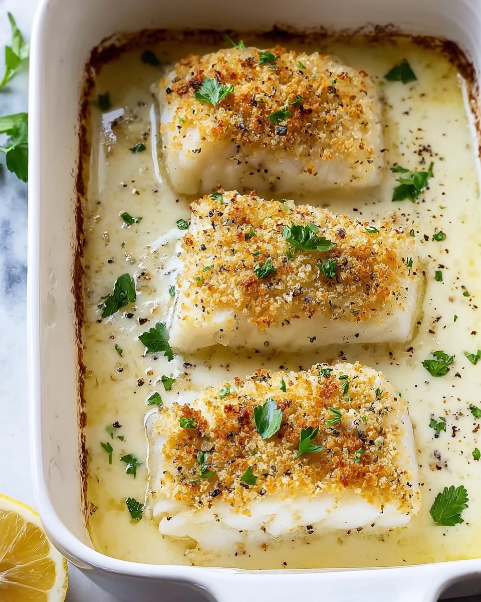 Creamy Lemon Garlic Baked Cod Recipe - Recipe Image