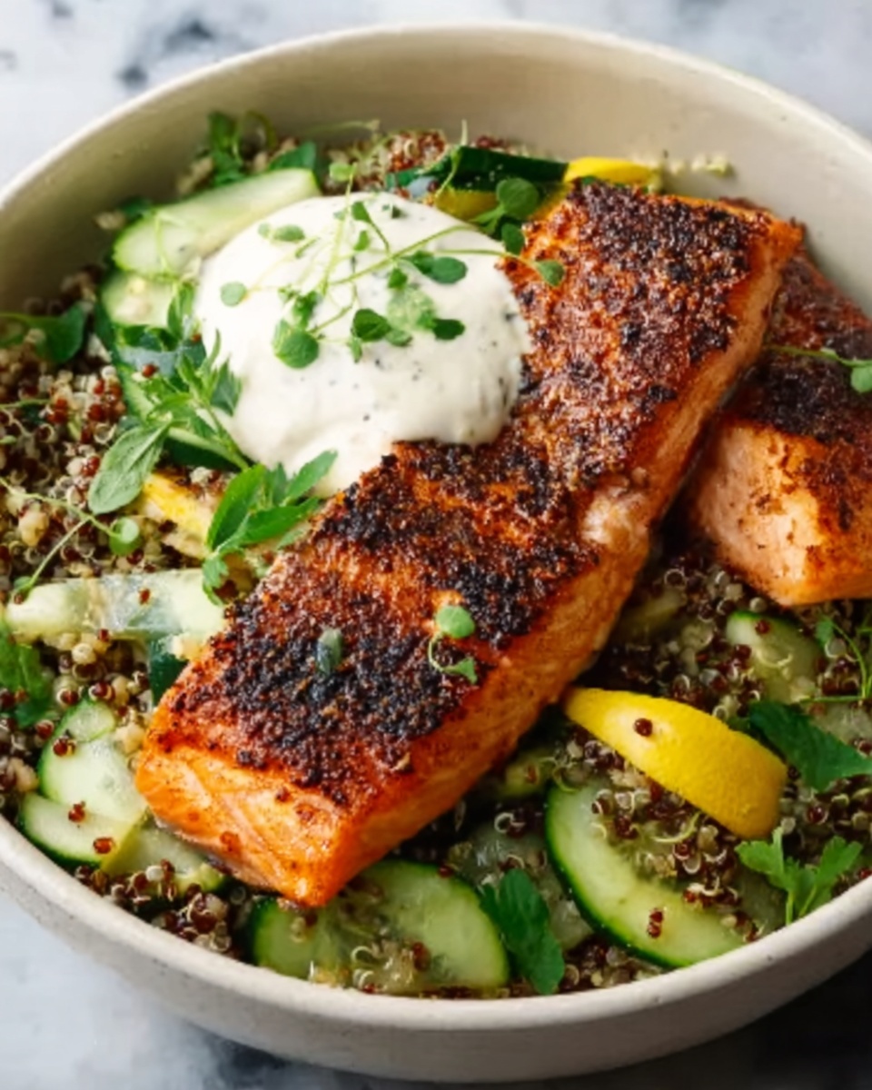 Honey Harissa Salmon Quinoa Bowls Recipe - Recipe Image