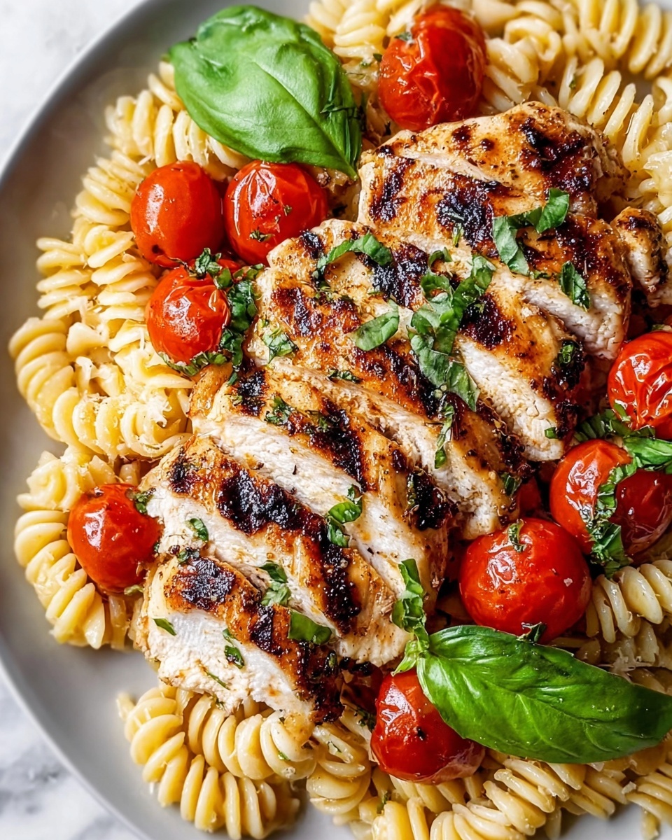 Tomato Basil Pasta with Balsamic Grilled Chicken Recipe - Recipe Image