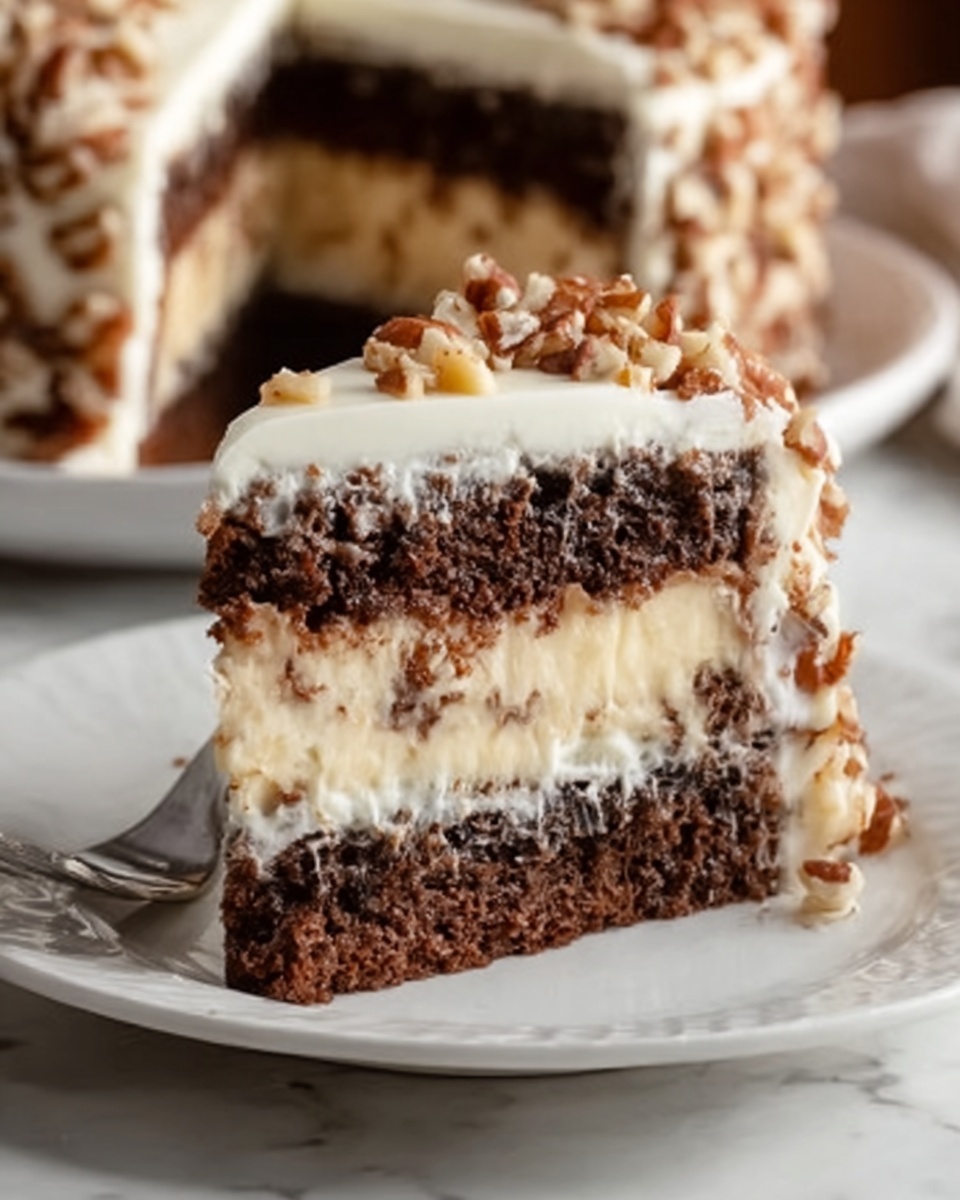 White German Chocolate Cake with a Cheesecake Center Recipe - Recipe Image