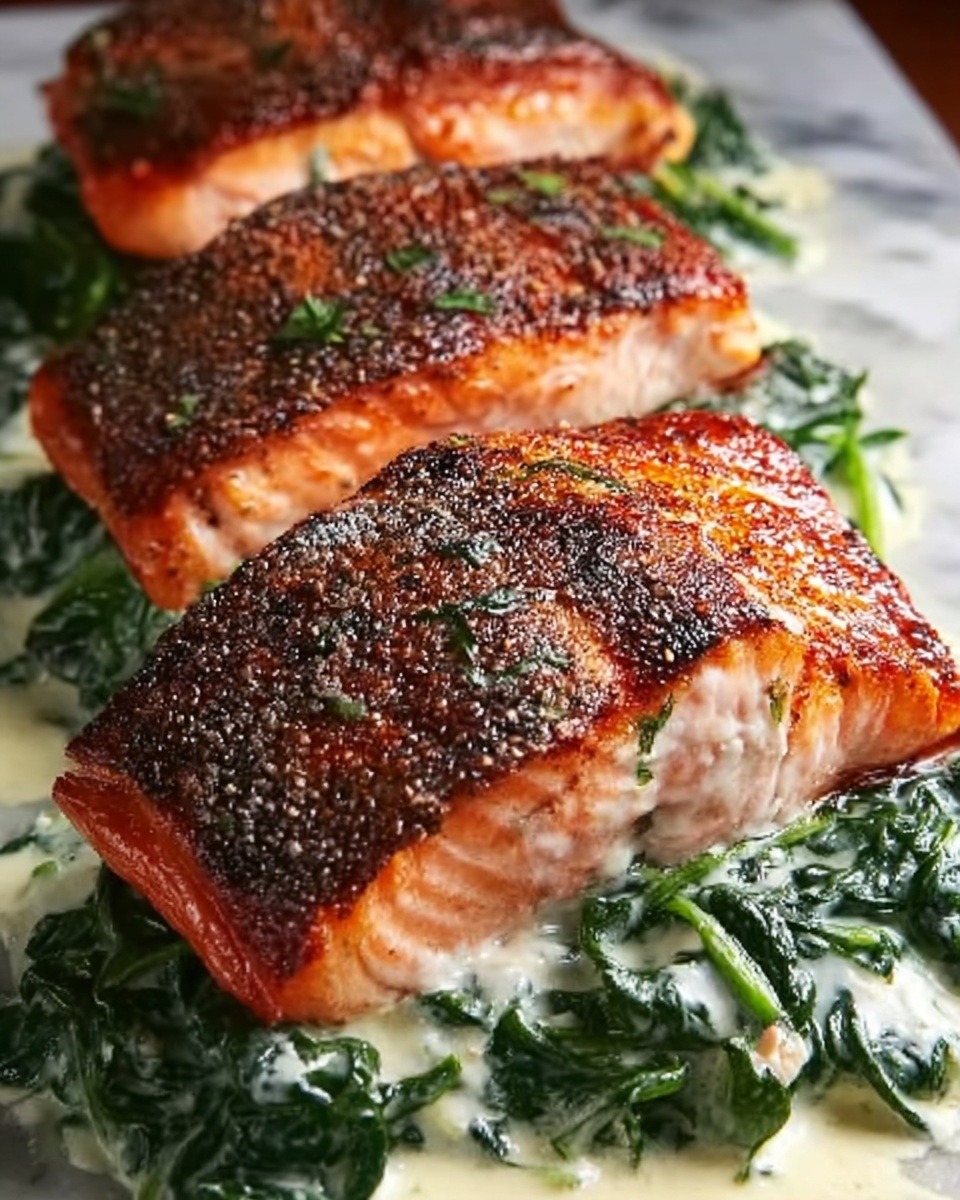 Blackened Salmon Stuffed with Spinach and Parmesan Recipe - Recipe Image