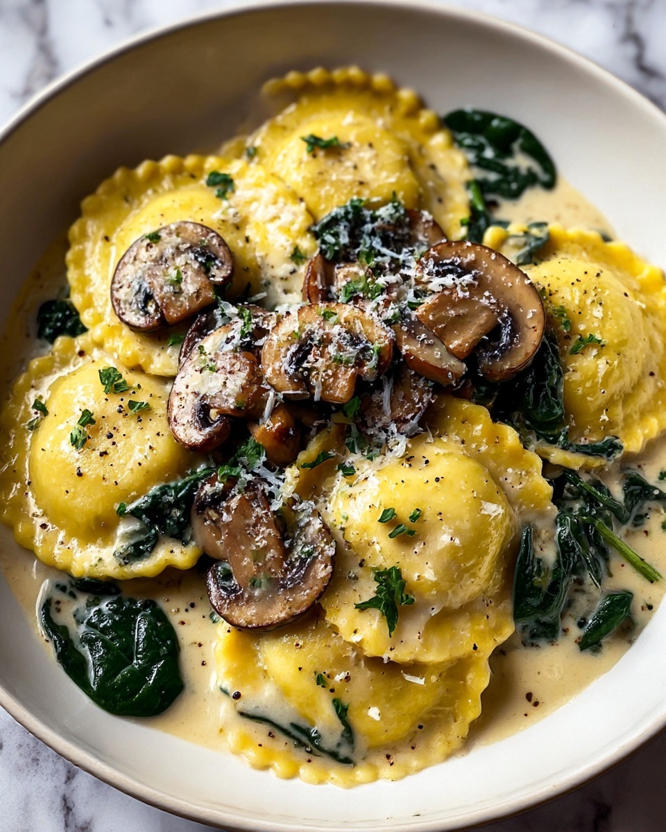 Spinach Mushroom Alfredo Ravioli Recipe - Recipe Image