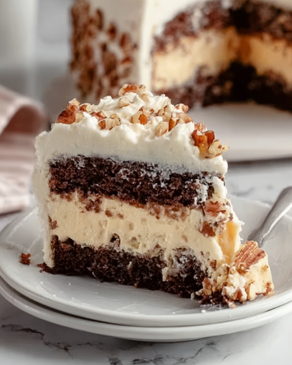 White German Chocolate Cake with a Cheesecake Center Recipe - Recipe Image
