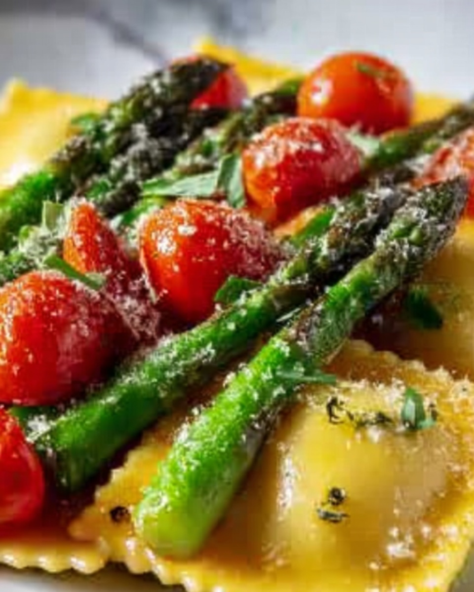 Ravioli with Tomatoes, Asparagus, Garlic, and Herbs Recipe - Recipe Image
