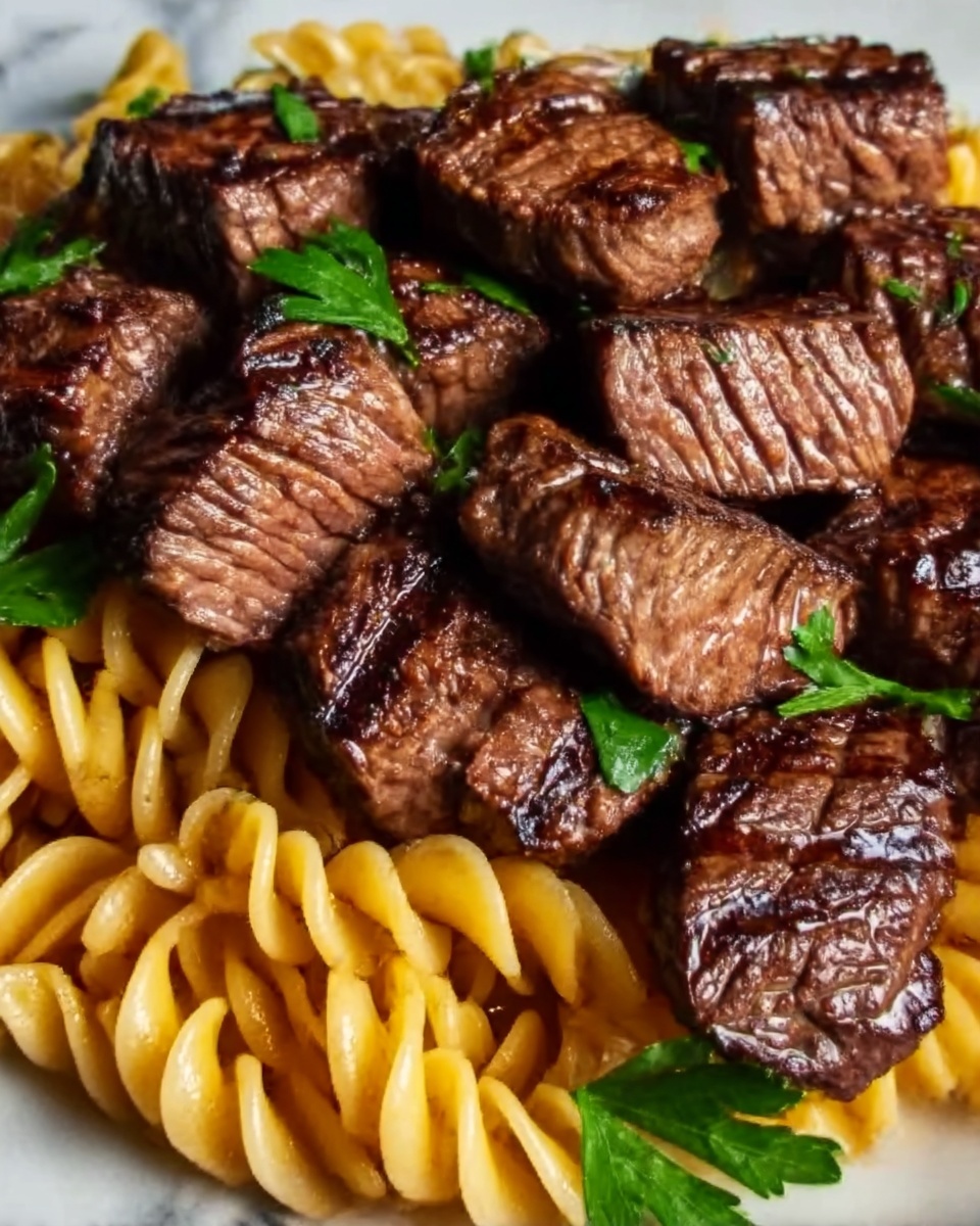 Sticky Honey Garlic Steak and Rotini Recipe - Recipe Image