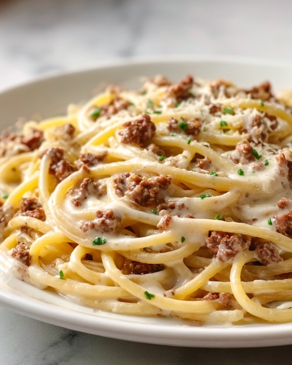 Creamy Ground Beef Alfredo Pasta Recipe - Recipe Image