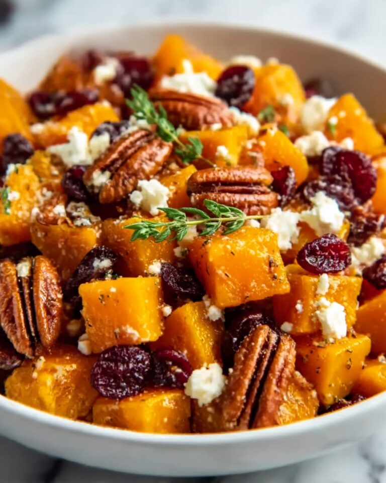 Sweet and Savory Honey Roasted Butternut Squash with Cranberries, Pecans, and Feta Recipe