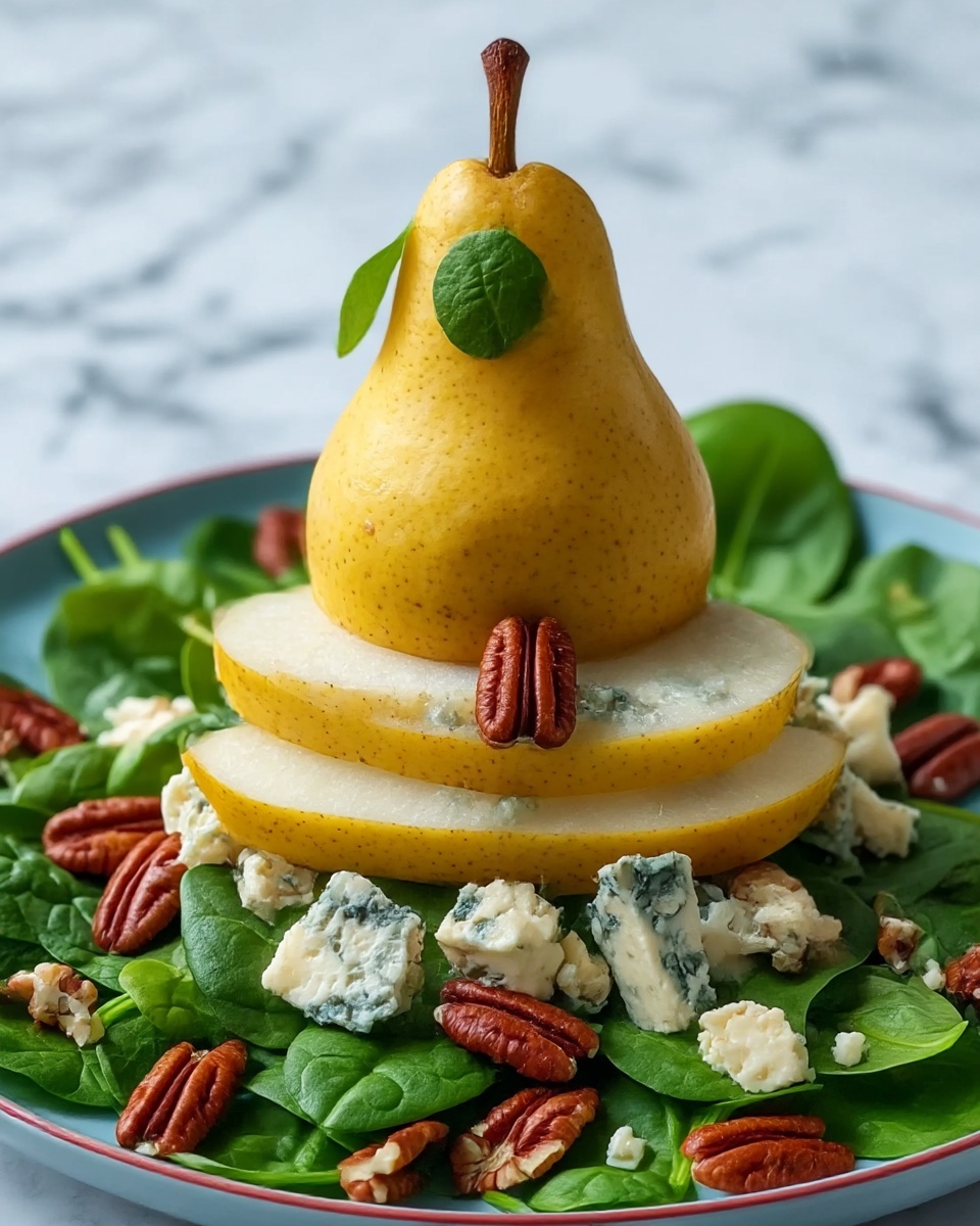 Vertical Pear Blue Cheese Salad Recipe - Recipe Image