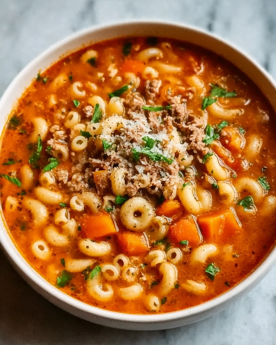 Beef & Tomato Macaroni Soup Recipe - Recipe Image