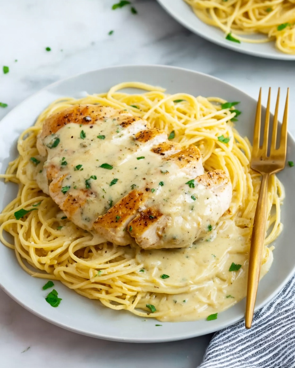 Crockpot Angel Chicken with Creamy Sauce and Pasta Recipe - Recipe Image