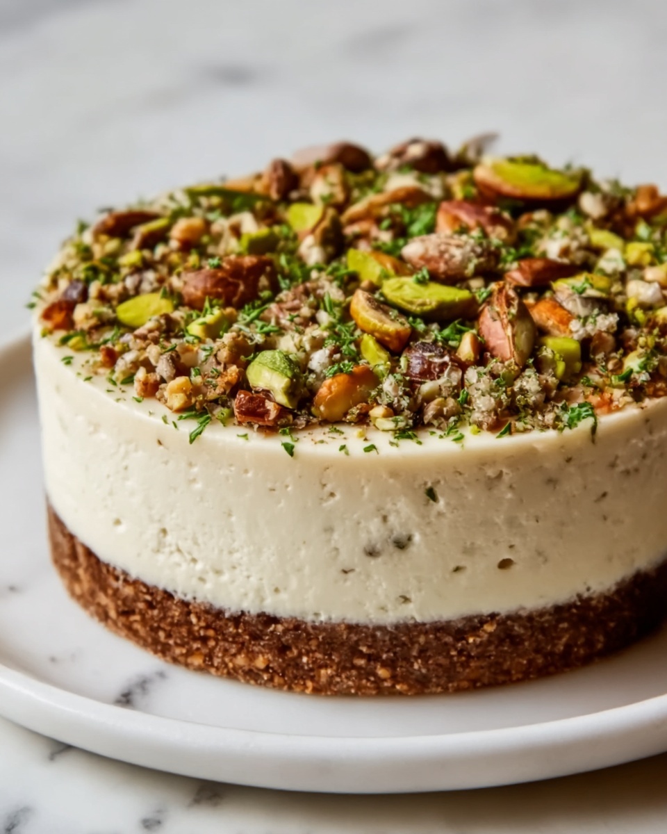 Pistachio and Mushroom Cheesecake with Feta & Parmesan Crust Recipe - Recipe Image